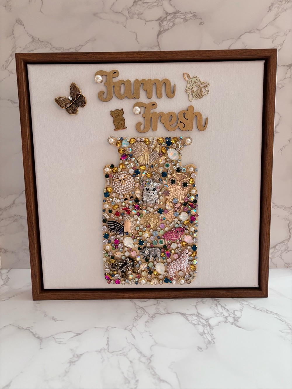 Farm Fresh Embellished Jar Wall Art - White & Gold Accents